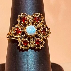 🍂Antique 375K Gold Garnet & Opal Victorian Floral Cluster! Estate Piece!